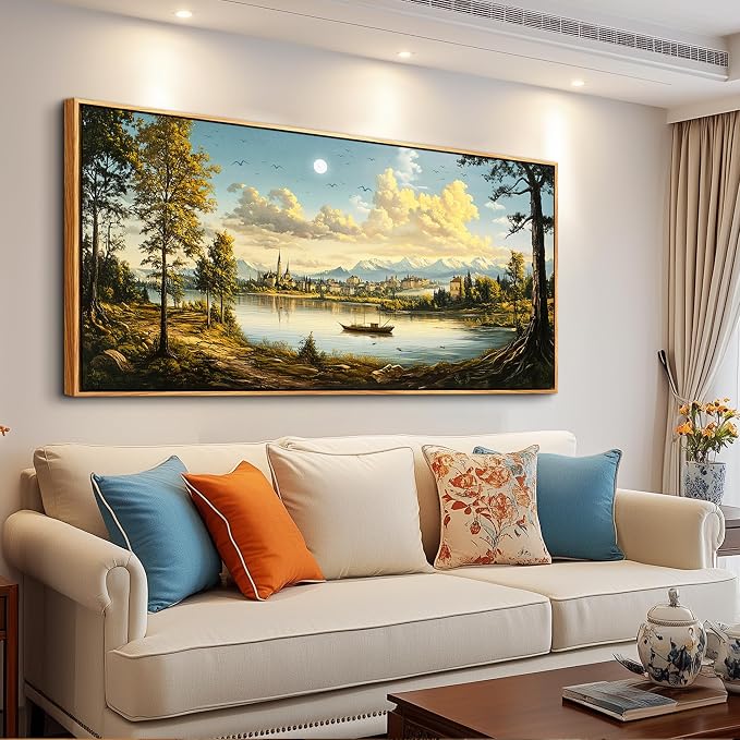XIGUANGART Large Framed Wall Decor, Landscape Wall Art, Ocean Nature Wall Art, Mountain Forest Canvas Art Prints,Vintage Rustic Farmhouse Wall Decor Paintings for Living Room Bedroom Kitchen 60"X30"