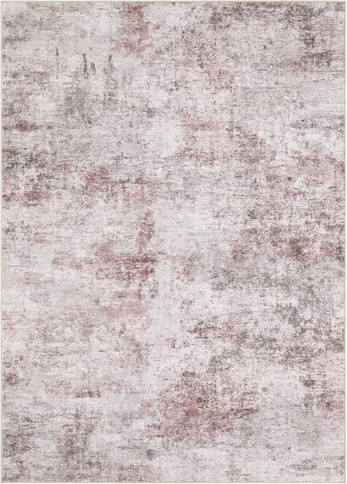 UERMEI 5x7 Area Living Room Rugs - Washable Neutral Modern Abstract Soft Thin Large Rug Indoor Floor No Slip Rug Carpet for Bedroom Under Dining Table Home Office Decor - Pink