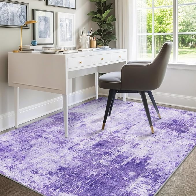RELEANY Washable Area Rugs 9'x12' Non-Slip Modern Abstract Soft for Living Room Entryway Bedroom Nursery, Print Pattern, Purple Gray Pink White