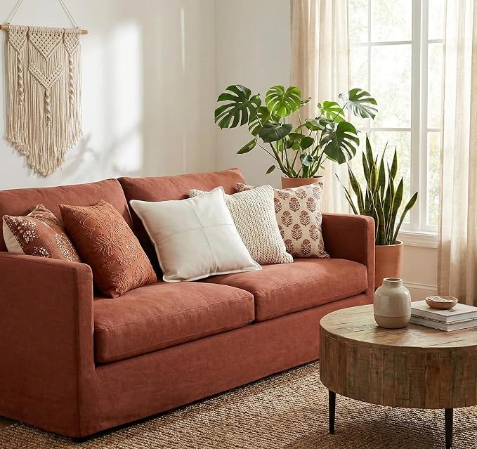 Genuine Leather Pillow Cover Case for Lumbar Throw Couch Pillows - Farmhouse Decorative Modern Sofa Thick & Soft Cushion Covers (White, 18" x 18")
