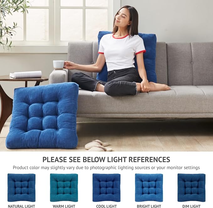 Degrees of Comfort Floor Cushion 6 Pack for Meditation, Office & Dorm Room – Corduroy Soft Seating Set, 22 Inch, High-Density Foam, Square Shape, Navy