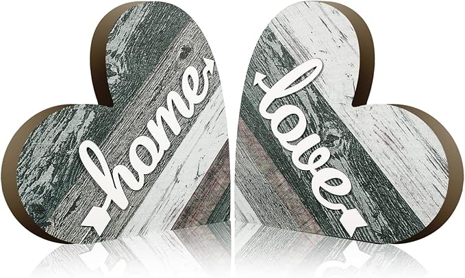 Jetec 2 Pcs Rustic Wooden Heart Table Decor, Daisy Farmhouse Home Decor, Bless This Home & Be Kind Sign for Living Room, Dining Room, Shelf & Mantel, Ideal Housewarming & Birthday Gift(Vintage Style)