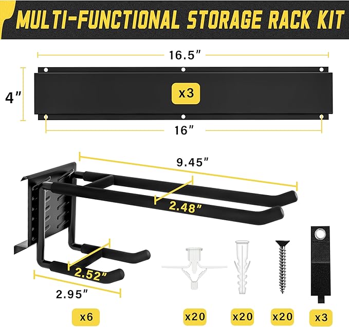 klasit Garage Wall Organizer,12Pack Carries 600 lbs,Garden Tool Organizer 49.5in With Large Storage Space,Easy Assembly, Sturdy Design,for Efficient Tool Storage Garage Organization