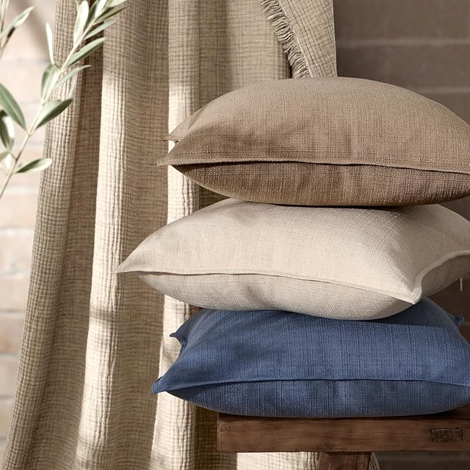 MIULEE Euro Sham Pillow Covers for Bed 24x24, 2 Pack Coco Brown Thick & Textured Decorative Throw Pillow Covers, Neutral Linen Cushion Cases, Modern Farmhouse Home Decor, No Filling