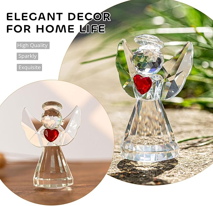 HDCRYSTALGIFTS 3.3inch Crystal Guardian Angel Figurine Art Glass Angel Ornaments Statues for Mom Women Home Table Paperweight Decoration Collectible,Clear