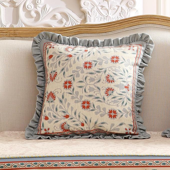 bilin gaier Vintage Linen Throw Pillow Cover,18"x18"-Flowershadow B | Designer Elegant Square Pillow Cover,Concealed Zipper Design,Floral Pattern,Sofas,Bedroom,Living Room,Lounge Chairs