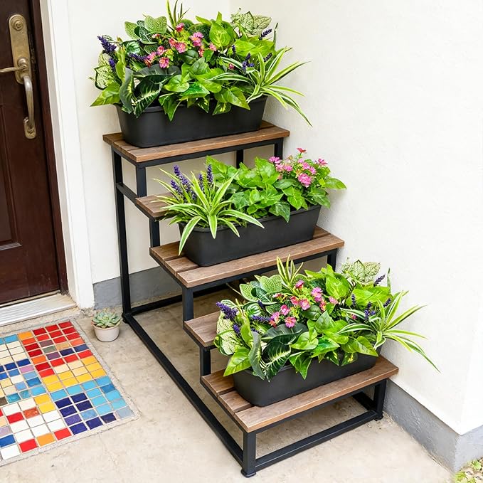 24 Pcs Artificial Plants for Outdoors Faux Greenery Leaves UV Resistant Realistic Plastic Large Bunches Shrubs Bushes with Flowers, Fake Plants Decor Outdoor for Front Porch Door Patio Garden Yard