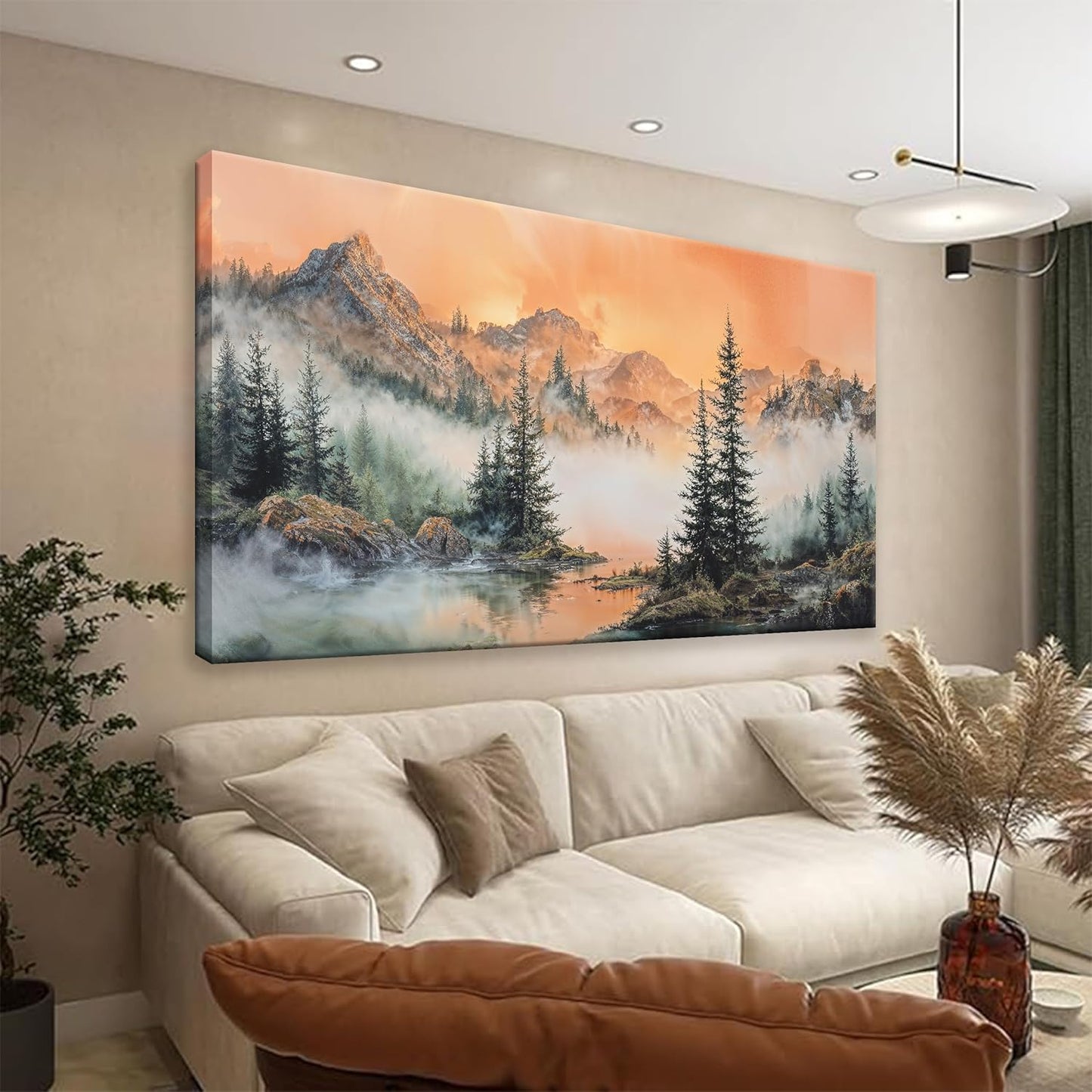 Tsomzxng Canvas Art Wall Decor For Living Room Mountain Wall Art Picture For Bedroom Modern Office Wall Decorations Forest River Landscape Paintings Pictures Artwork Aesthetic 20 X 40 In