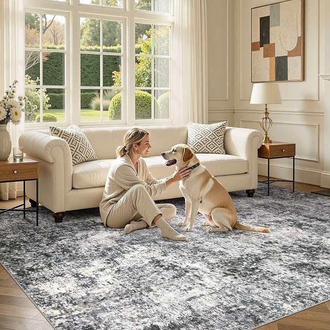 DMOYEST Area Rug Living Room Rugs - 10x12 Washable Large Soft Indoor Neutral Modern Abstract Low Pile Rug Carpet for Bedroom Dining Room Farmhouse Home Office - Grey