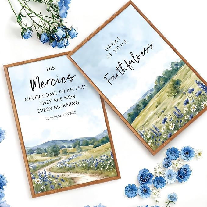 CHDITB Christian Wildflower Framed Canvas Wall Art Set, Country Landscape Scripture Wall Decor, Bible Verse Spiritual Painting, Rustic Faith Art Prints for Living Room, Bedroom, Office 16"x24"x3