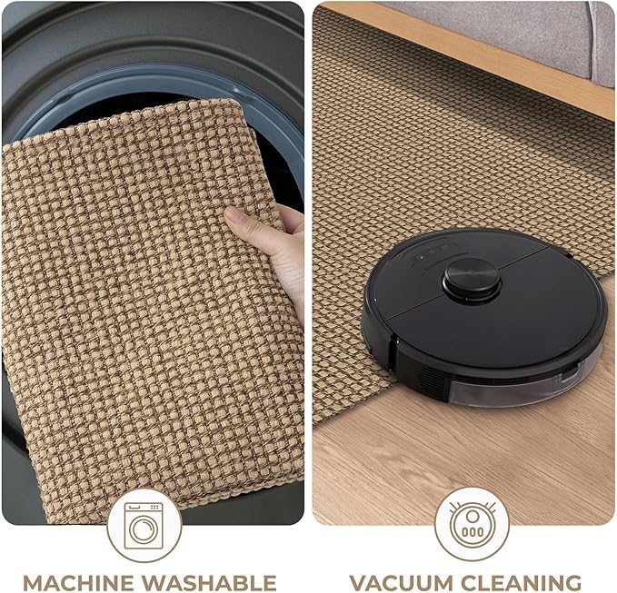 KOZYFLY Long Runners for Hallways 2.6x12 ft Washable Kitchen Runner Non Slip Rubber Backed Hallway Rugs Cotton Entryway Runner Rug Floor Carpet for Indoor Hall, Backdoor, Kitchen, Tan/Orange/Brown