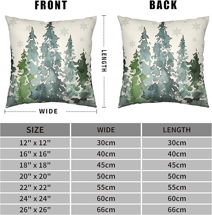 Winter Green Pine Tree Pillow Covers 16x16 Rustic Nature Forest Outdoor Pillow Covers Set of 2 Woodland Snowflakes Cotton Linen Cushion Case for Couch Outdoor Living Room