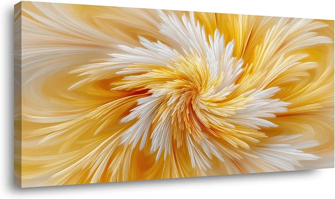 Ggaafet Yellow Abstract Wall Art for Living Room Canvas Painting Prints Warm Soft Radial Feather Art Deco Modern Artwork Office Bedroom Family Room Decor Extra Large