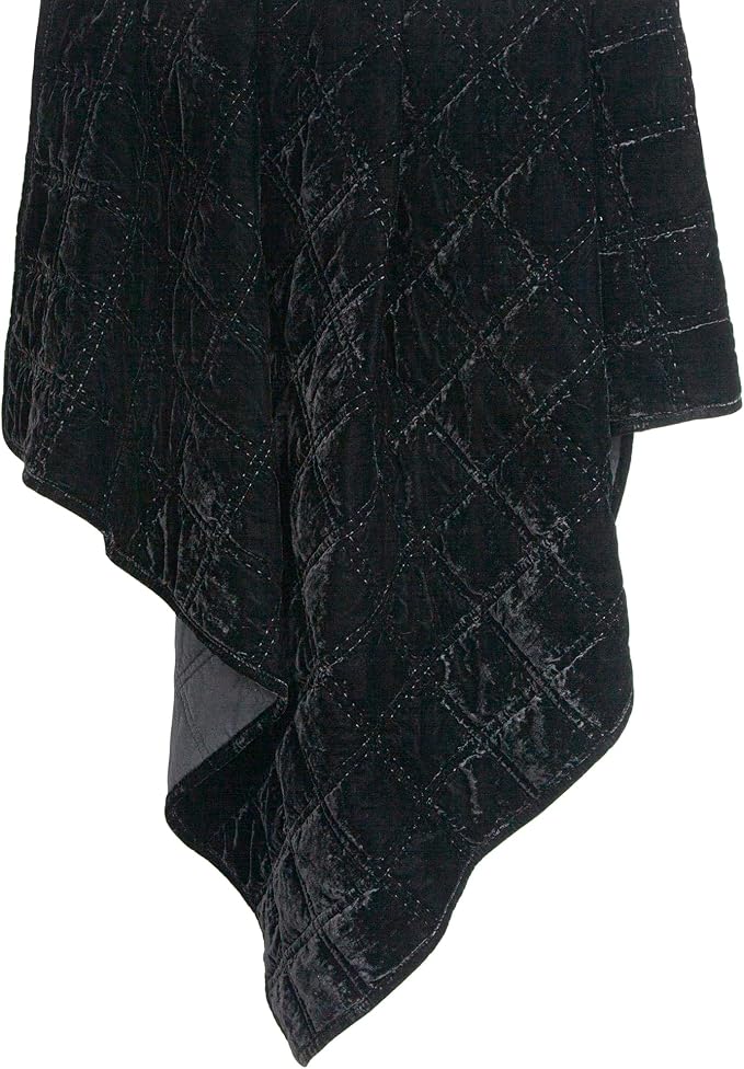 HiEnd Accents Stella Faux Silk Velvet Throw Blanket Black, 50x60 inch, Double Stitch Plush Soft Cozy Blankets, Luxury Decorative Throws for Couch, Bed, Sofa, Chair