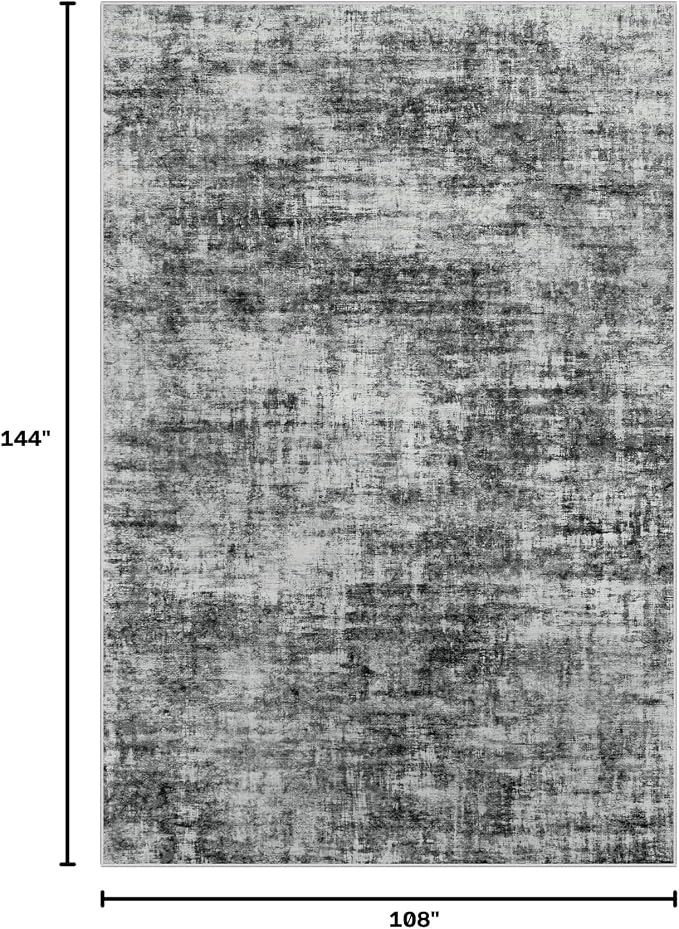 9x12 Area Rugs Washable Rug: Modern Abstract Living Room Rug Soft Anti-Skid Thin Carpet Indoor Floor Non-Shedding Carpets for Bedroom Dining Room Farmhouse Nursery Home Office Black