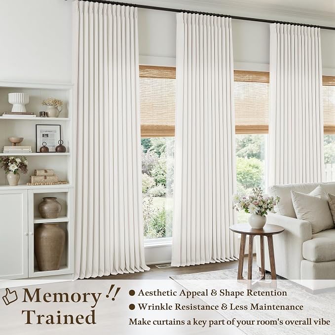 Ivory Linen Curtains 105 Inches Long 2 Panels Set Pinch Pleated Linen Drapes for Living Room Bedroom Neutral Boho Farmhouse Modern Back Tab Pinch Pleat Light Filtering Sheer Curtains 40x105 Length