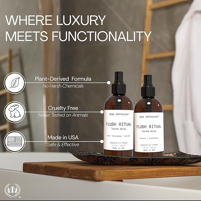 Muse Apothecary Flush Ritual - Aromatic & Refreshing Toilet Spray, Use Before You Go, 4 oz, Infused with Natural Essential Oils - Aloe + Eucalyptus + Lavender