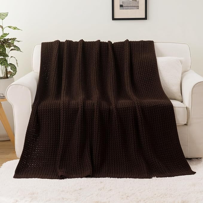 Bunnikins & Clover Dark Brown Throw Blanket for Couch, Soft Chenille Knit Throw Blanket for Home Decor, Decorative Chocolate Brown Blanket for Bed, Living Room, 60"x80"
