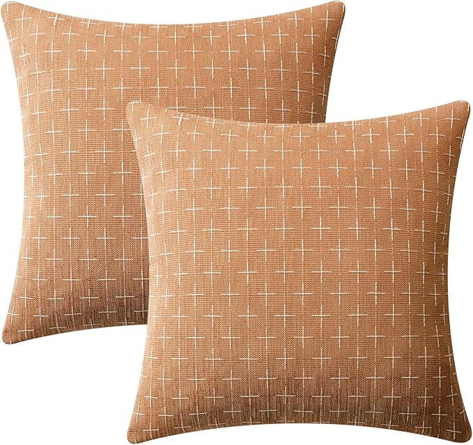 MIULEE Pack of 2 Decorative Burlap Linen Throw Pillow Covers Farmhouse Pillowcases Modern Rustic Woven Textured Cushion Cover for Sofa Couch Bed 20x20 Inch Brick