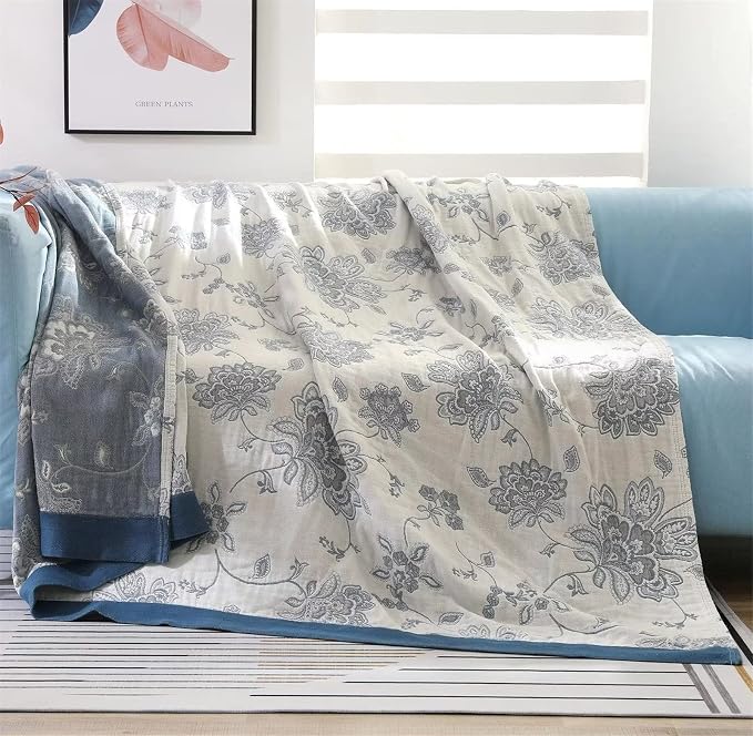 MSGKV Summer Throw Blanket 100% Cotton 60"x80", Versatile Woven Soft Decorative Blankets for Chair Bed Sofa Couch Bedroom Living Room