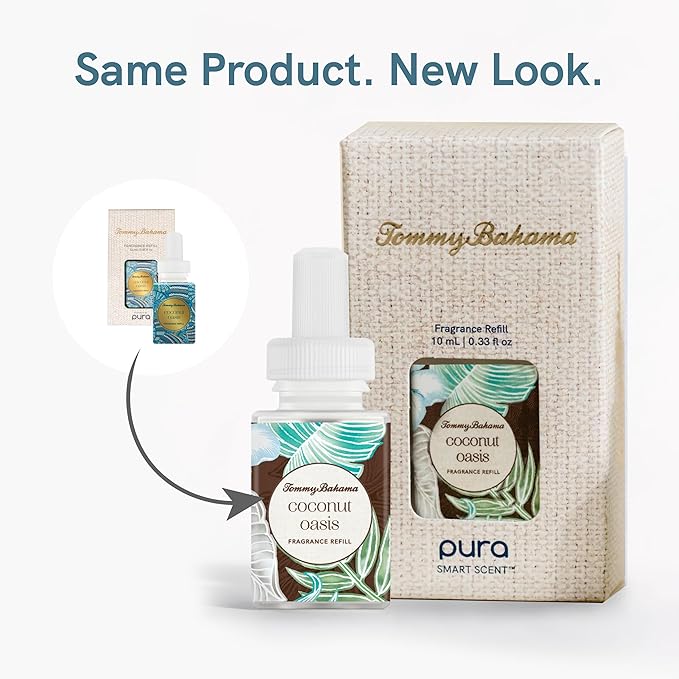 Pura & Tommy Bahama Home Scent Refill - Smart Home Air Diffuser - Premium Fragrance in Every Refill - Household Essential - Diffuser Fragrance - 2 Pack, Coconut Oasis