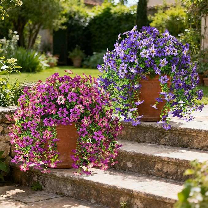 INQCMY Artificial Flowers for Outdoor Faux Hanging Plants Spring Outside Decoration,2Bundles Fake Silk Flowers Realistic Outdoor Flowers No Fade UV Resistant Porch Patio Window Yard Balcony Decor