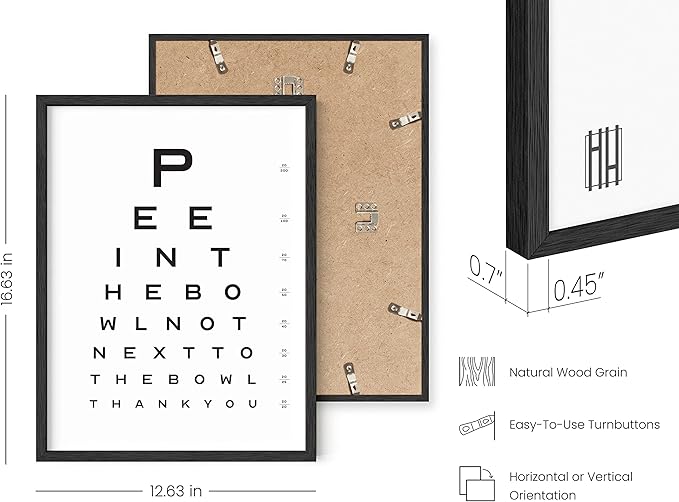 HAUS AND HUES Funny Bathroom Sign – Eye Exam Wall Art, Humorous Bathroom Print, Fun Wall Decor for Guest Bath, Restroom, or Home (12x16, Black Frame)
