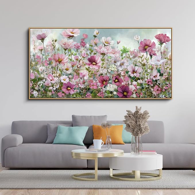 yiijeah Wall Art for Living Room Fower Bedroom Floral Canvas Framed Prints Pictures Colorful Wall Decor Watercolor Large Nature Wildflower Paintings 58x29 Inches