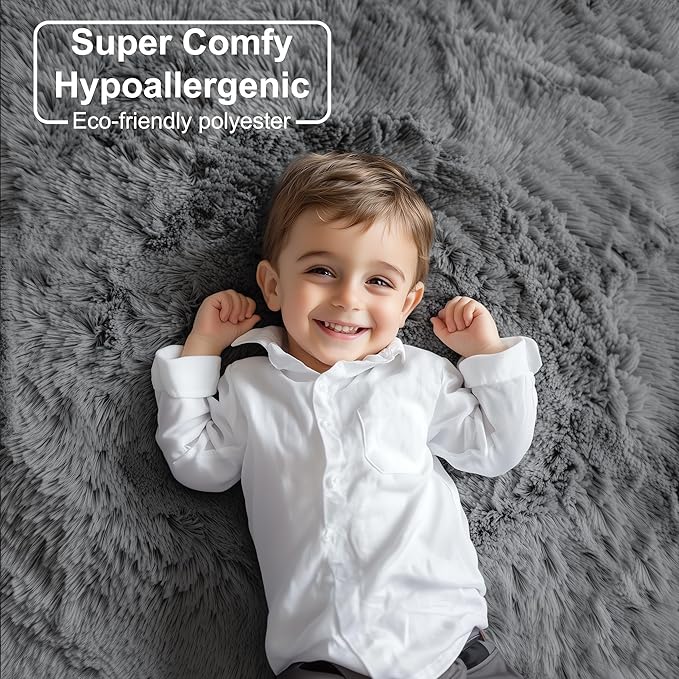 PAGISOFE Plush Area Rugs for Living Room 6x9 Ft, Ultra Soft Shaggy Grey Rugs Carpets Fluffy Rugs for Boys Bedroom Kids Room, Shag Plush Rug for Teen Dorm Decor, Home Decor Aesthetic, Nursery