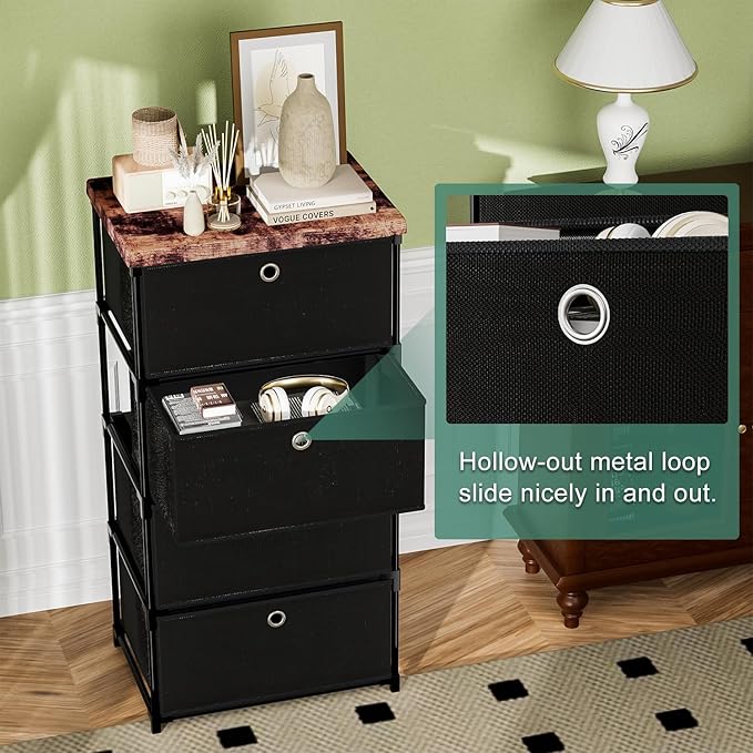 LUKYTOWER Fabric Storage Drawers Dresser and Chest of Drawers, Small Dresser with Drawers Unit, Sturdy 4 Drawers Dressers for Closet, Fabric Storage Bin Organizer, Closet Organizers and Storage
