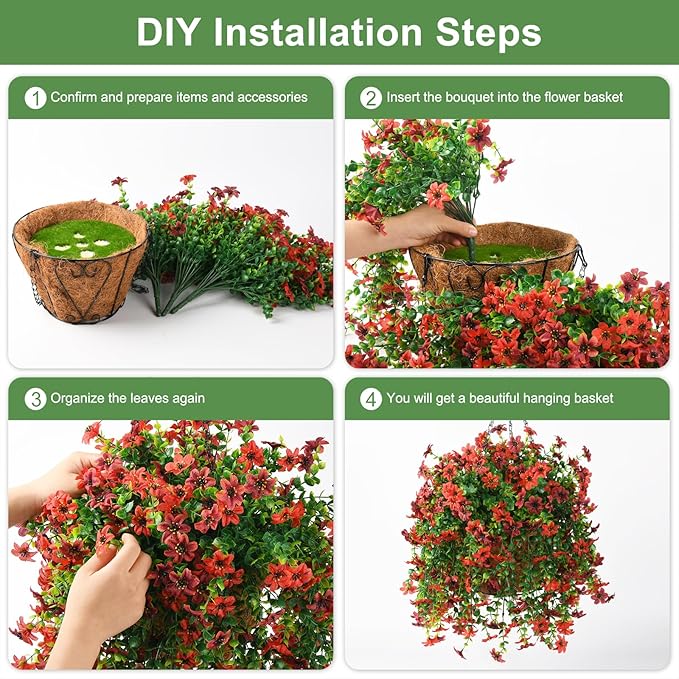INQCMY Artificial Faux Hanging Flowers Plants Basket for Outdoor Outside Spring Decoration,UV Resistant Fake Silk Daisy in Planter Resistant Look Real for Home Porch Balcony Patio Yard Decor