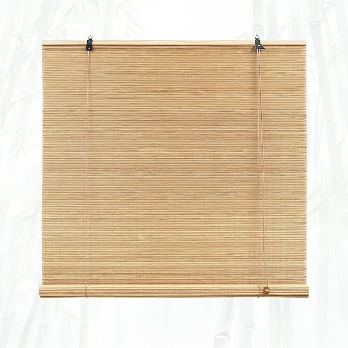 Glimer Bamboo Blinds for Interior Windows, Natural Roll Up Bamboo Shades for Indoor Windows & Outdoor Patio, Light Filtering Bamboo Window Shades for Living Room, Porch, Balcony, Easy to Install