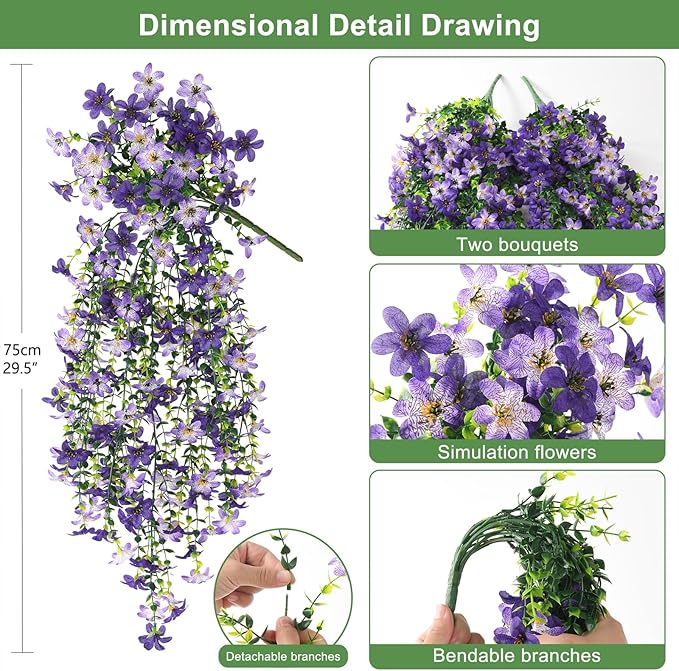 Artificial Fake Hanging Flowers Plants for Outdoor Spring Summer Decoration,2 PCS Faux Silk Daisy with Eucalyptus Leaves,UV Resistant Look Real for Outside Home Planter Porch Patio Balcony Yard Decor