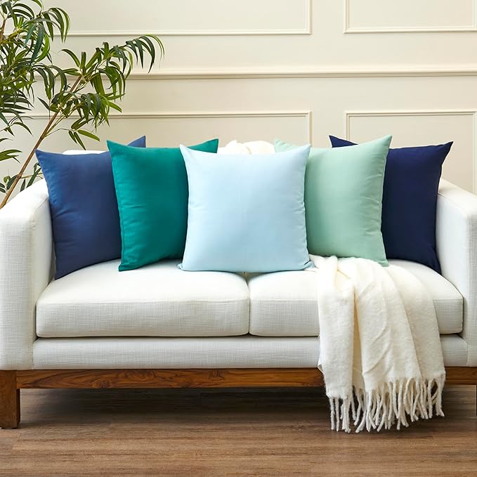 Encasa XO Throw Pillow Covers 20x20 in Set of 2 Cobalt Blue | No Inserts | Cotton Pillow Covers for Living Room, Bed, Sofa, Couch | Decorative Cushion Covers with Improved Zipper