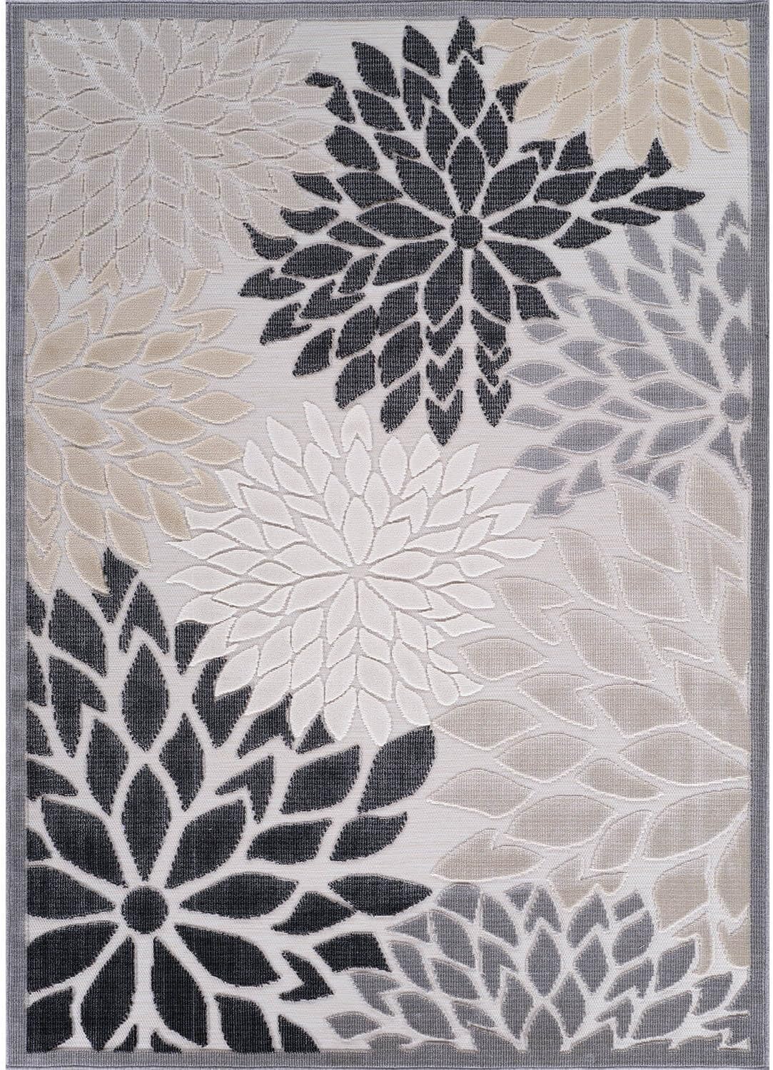 Beverly Rug Outdoor Rug 10x14 Large Modern Floral Tropical Area Rugs for Indoor and Outdoor Patio Easy to Clean Non Shedding Living Room Porch Garden Washable Outside Carpet (10 x 14 Beige)