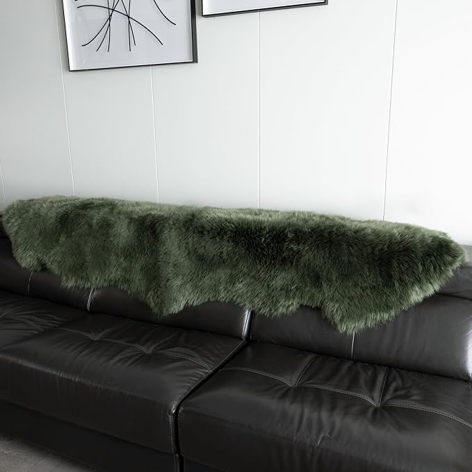 Sheepskin Rug, Fluffy Shaggy Area Rug, Super Soft 24‘’ x 72‘’ Sheepskin Hair Rug, Plush Rug, Decorative Rugs for Bedroom, Children's Room, Living Room (Forest Green, 24" x 72")
