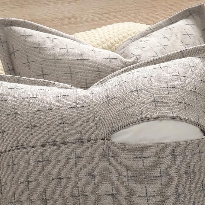 ZWJD Pillow Covers 24x24 Set of 2 Soft Polyester Textured Pillow Covers with Stylish Flange Edge Cozy Farmhouse Throw Pillows for Couch Bed Sofa Living Room