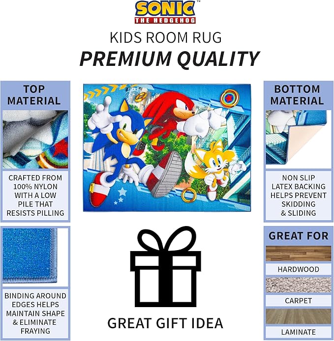 Franco Kids Room Non Slip Area Rug, 69 in x 52 in, Sonic The Hedgehog