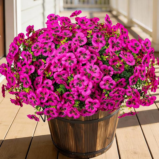 24 Pcs Artificial Fake Pansy Flowers for Outdoor,Faux Silk Plants Flowers UV Resistant Pansies Spring Flowers for Planter Front Door Porch Yard Patio Garden Window Box Home Decor(Fuchsia)