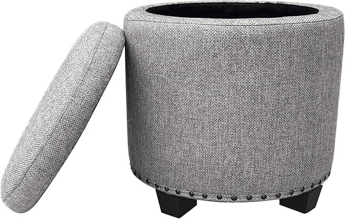 HomePop 18.5" Round Storage Ottoman with Nailheads - Heathered Gray