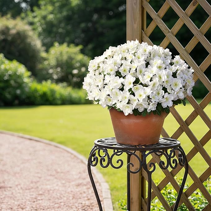 YXZZWL 8 Bundles Artificial Flowers for Front Door, Fake Silk Azalea Bouquet Silk Flowers for Outside UV Resistant Realistic Faux Plants for Planter Farmhouse Patio Garden Walkways Home Decor (White)