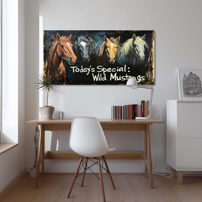 Ggaafet Rustic Horses Wall Art for Living Room Canvas Oil Painting Prints Today's Special Wild Mustangs Art Deco Retro Artwork Office Bedroom Farmhouse Dining Room Decor Large