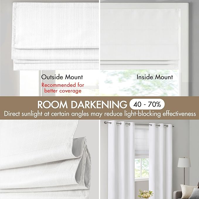 Madison Park Galen Cordless Roman Shade, 35W x 64"H, Sheen White – Room Darkening, Thermal Insulated, Energy Efficient Window Blind with Subtle Sheen Basketweave Fabric for Privacy
