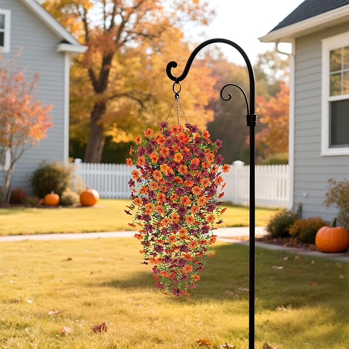 Ammyoo Artificial Hanging Flowers for Outdoors Fake Plants Decoration, 2 Packs Faux Silk Daisy Flower Realistic Outdoor Flowers UV Resistant Porch Patio Window Yard Indoor Spring Decor(Orange Brown)
