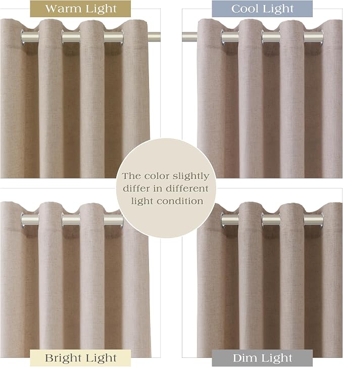 Nanspring Oatmeal Linen Curtains 108 Inches Long for Living Room Grommet Semi Sheer Light Filterinig Bedroom Window Curtain Panels Neutral Tone Modern Minimalist Room Cozy Decor 52x108,2 Panels Sets