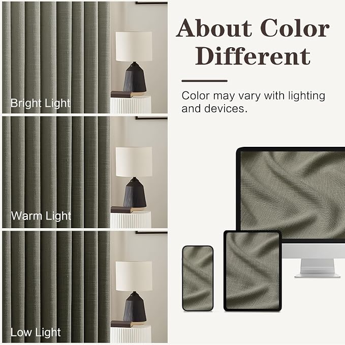 90 Inch Curtains Pinch Pleated Linen Curtain for Living Room, Dark Grey Floor to Ceiling Light Filtering Pleat Drapes Textured Thick Semi-Sheer Curtains with Hooks for Bedroom Study Room, 2 Panels