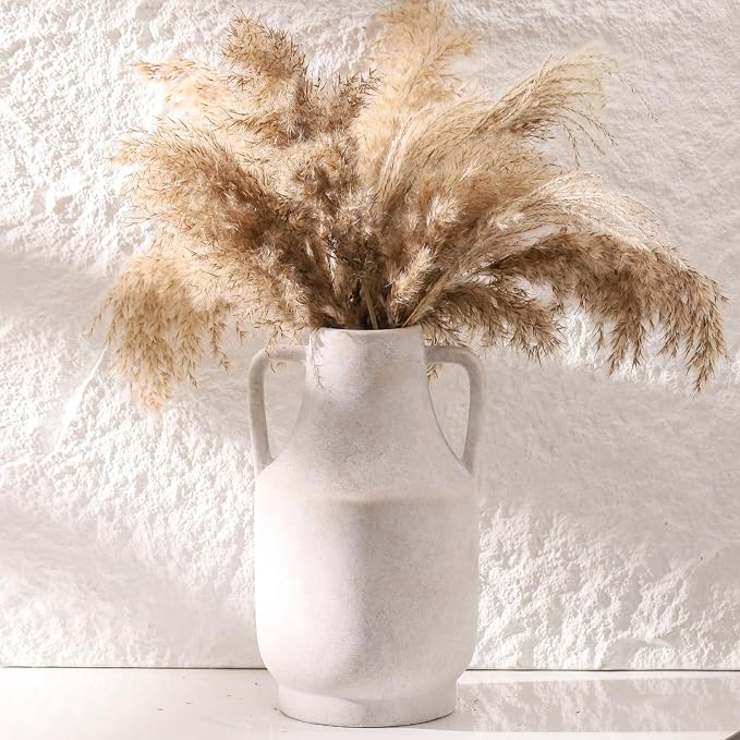 Mitt&Ditt Ceramic Flower Vase, Farmhouse Rustic Vase, Handcrafted Weathered Pottery Vases, Terracotta Vases for Home Decor, Living Room, Table, Shelf