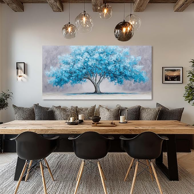 Ggaafet Blue Tree Wall Art for Living Room Canvas Oil Painting Prints Beautiful Tree of Life Art Deco Modern Artwork Office Bedroom Family Dining Room Decor Extra Large