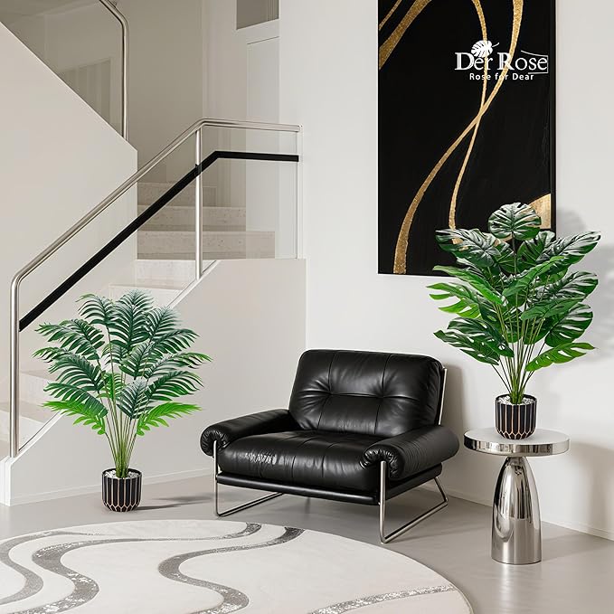 Der Rose Fake Palm Tree Large Artificial Potted Monstera Plants Indoor for Home Porch Patio Living Room Bathroom Outdoor Decor