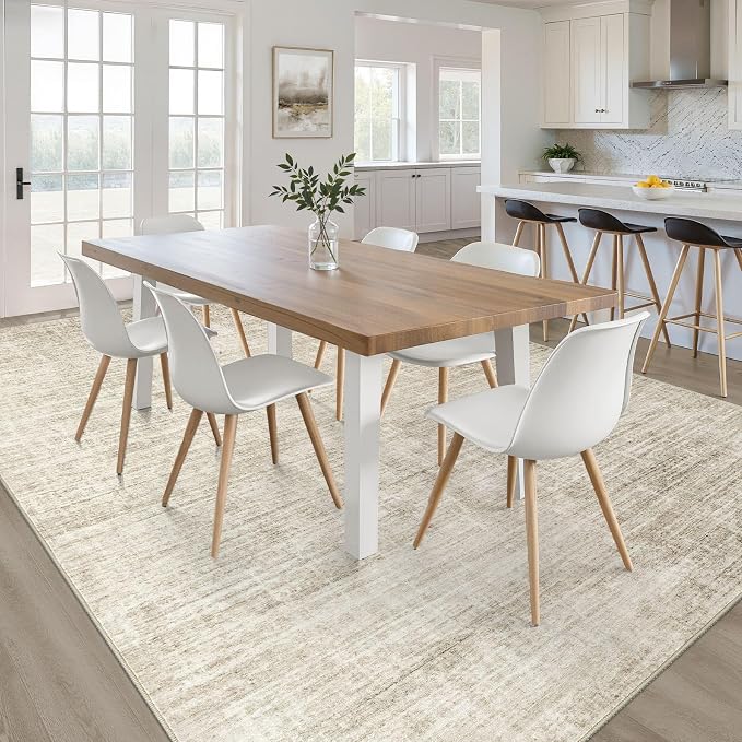 5x7 Area Rugs Living Room: Washable Large Neutral Beige Rug Abstract Soft Modern Stain Resistant Indoor Floor Non-Slip Carpet for Bedroom Nursery Kids Office Playroom Dining Room Under Table Home